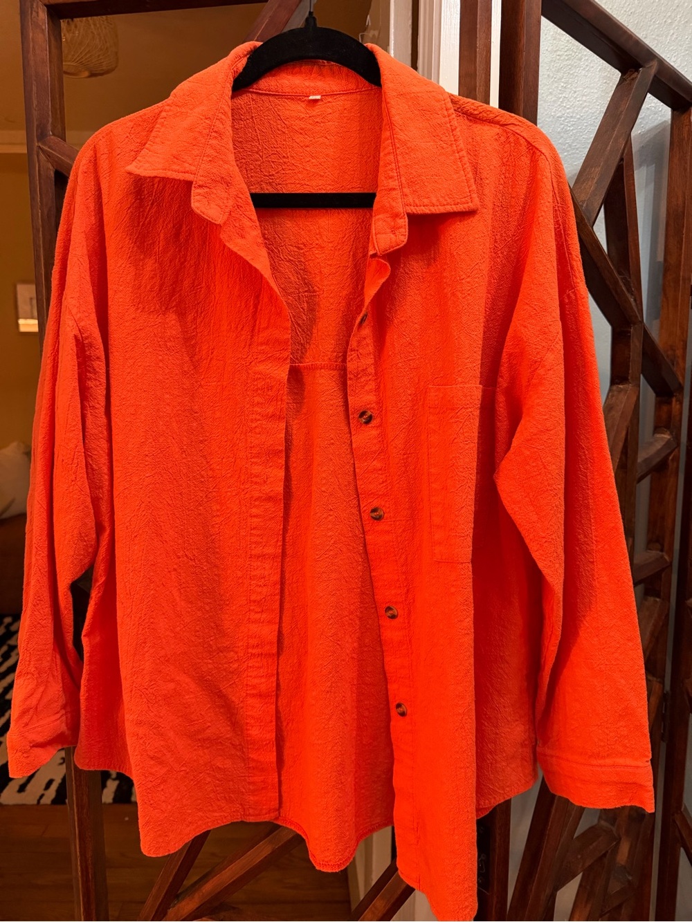 Coral cotton linen button down